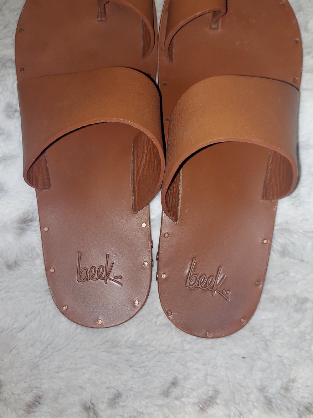 Beek Brown Leather Slide Sandals - Picture 2 of 6